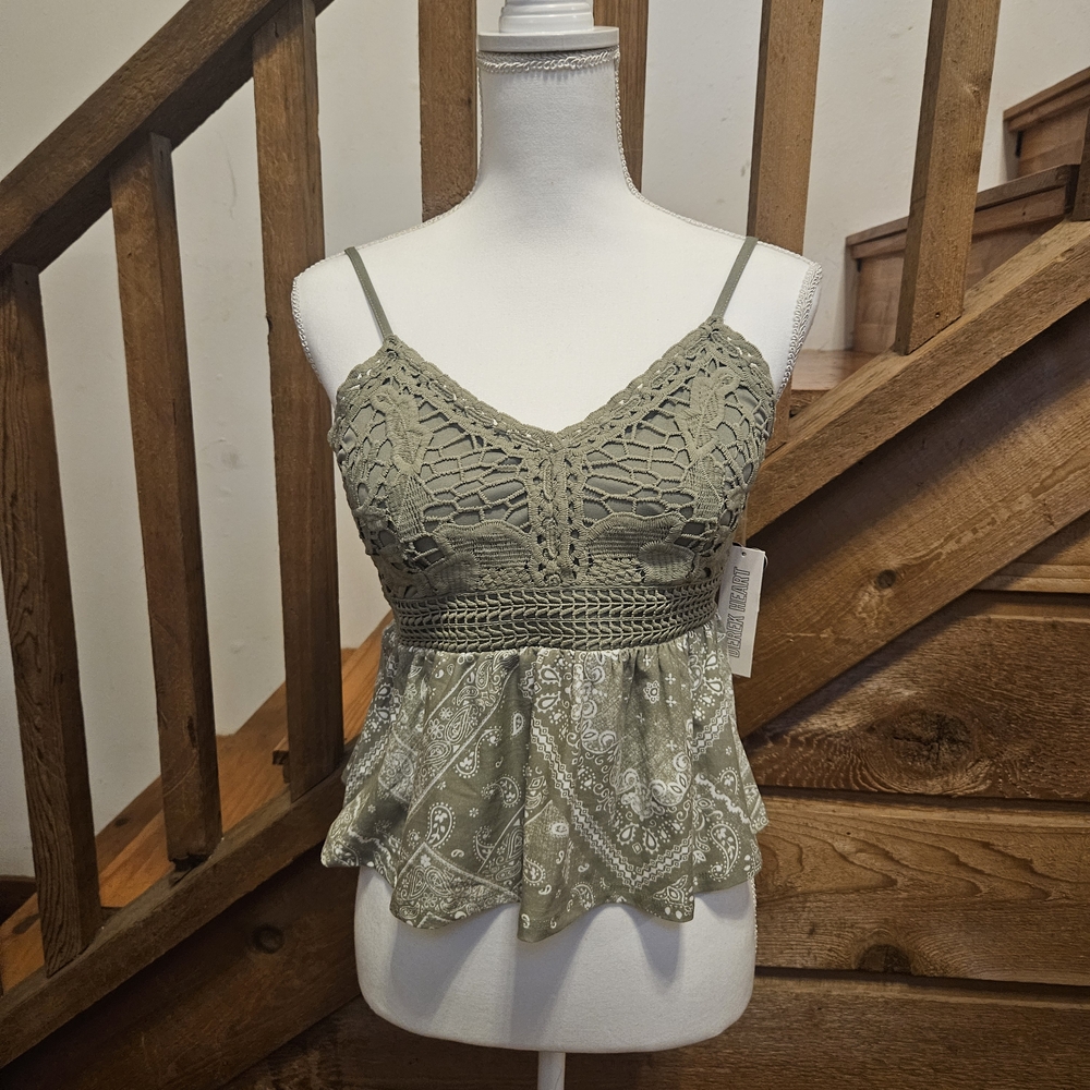 Derek Heart Olive Crochet Lace Camisole